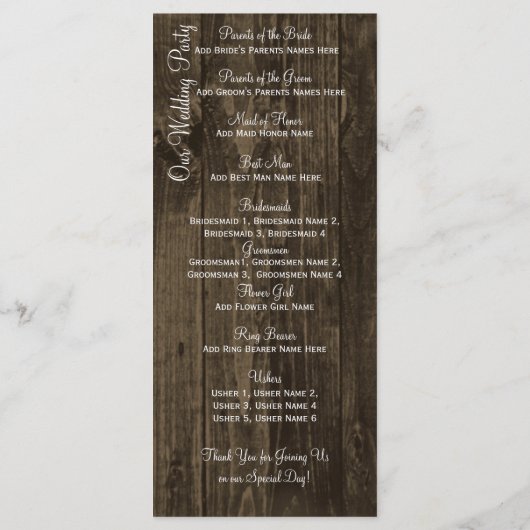 Rustic Wood Blauwgroen Gerber Daisy Wedding Progra Programmakaart (Achterkant)