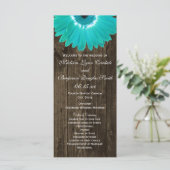 Rustic Wood Blauwgroen Gerber Daisy Wedding Progra Programmakaart (Staand voorkant)