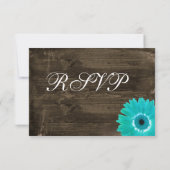 Rustic Wood Blauwgroen Gerber Daisy Wedding RSVP-k RSVP Kaartje (Achterkant)