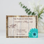 Rustic Wood Blauwgroen Gerber Daisy Wedding RSVP-k RSVP Kaartje (Staand voorkant)