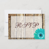 Rustic Wood Blauwgroen Gerber Daisy Wedding RSVP-k RSVP Kaartje (Achterkant)