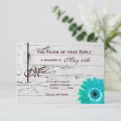 Rustic Wood Blauwgroen Gerber Daisy Wedding RSVP-k RSVP Kaartje (Staand voorkant)