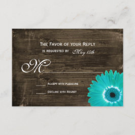 Rustic Wood Blauwgroen Gerber Daisy Wedding RSVP-k RSVP Kaartje