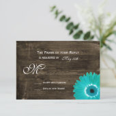 Rustic Wood Blauwgroen Gerber Daisy Wedding RSVP-k RSVP Kaartje (Staand voorkant)
