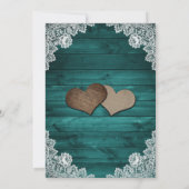 Rustic Wood Blauwgroen Lace String Lights Wedding Kaart (Achterkant)