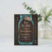 Rustic Wood Blauwgroen Mason Jar Wedding Save the  Aankondigingskaart (Staand voorkant)