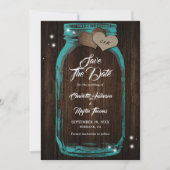 Rustic Wood Blauwgroen Mason Jar Wedding Save The Date (Voorkant)