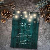 Rustic Wood Blauwgroen String Lights Wedding Recep Informatiekaartje