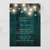 Rustic Wood Blauwgroen String Lights Wedding Recep Informatiekaartje (Voorkant)