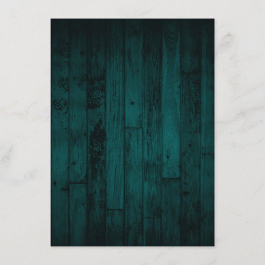 Rustic Wood Blauwgroen String Lights Wedding Recep Informatiekaartje (Achterkant)