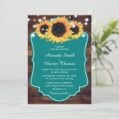Rustic Wood Blauwgroen Sunflower Wedding Kaart (Staand voorkant)