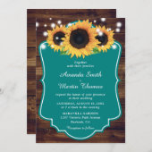 Rustic Wood Blauwgroen Sunflower Wedding Kaart (Voorkant / Achterkant)