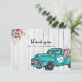 Rustic Wood Blauwgroen  Truck Boho Wedding Bedankkaart (Staand voorkant)