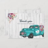 Rustic Wood Blauwgroen  Truck Boho Wedding Bedankkaart (Voorkant / Achterkant)