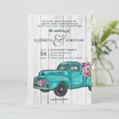 Rustic Wood  Blauwgroen Truck Boho Wedding Kaart (Staand voorkant)