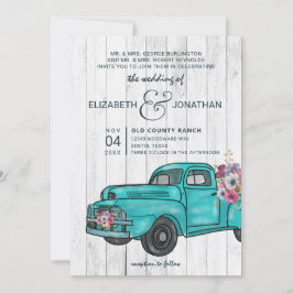 Rustic Wood  Blauwgroen Truck Boho Wedding Kaart