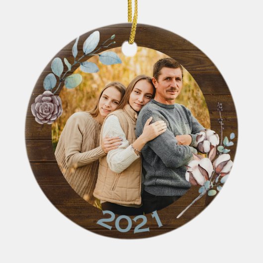 Rustic Wood Blik kerstfeest Keramisch Ornament (Voorkant)