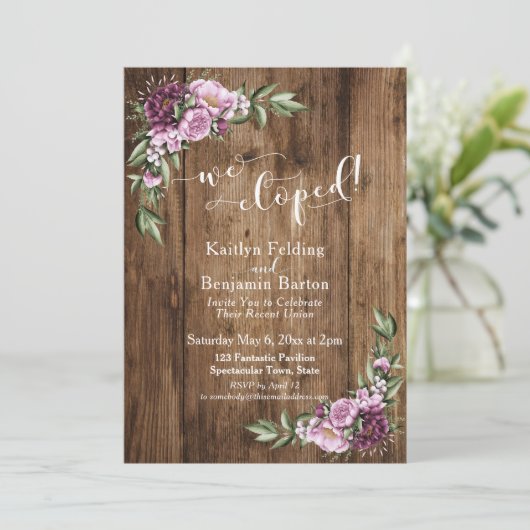 Rustic Wood & Bloemen Alleen Elopement Receptie Kaart (Staand voorkant)