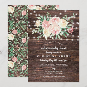 Rustic Wood Bloemen lichten vallen in meisje baby Kaart