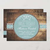 Rustic Wood Blue Bridal Shower Invitations Kaart (Voorkant / Achterkant)