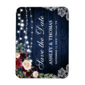 Rustic Wood Blue Burgundy Floral Save the Date Magneet (Verticaal)