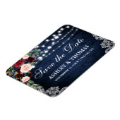 Rustic Wood Blue Burgundy Floral Save the Date Magneet (Linkerzijde)
