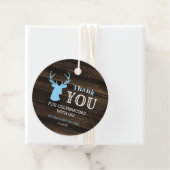 Rustic Wood Blue Deer Boy Baby shower Dank je Bedankjes Labels (In situ)