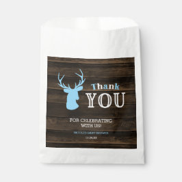 Rustic Wood Blue Deer Boy Baby shower Dank je Bedankzakje