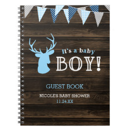 Rustic Wood Blue Deer Boy Baby shower Guest Book Notitieboek