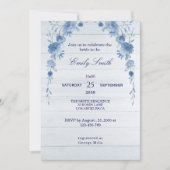 Rustic Wood Blue Floral  Bridal Shower Invitation Kaart (Voorkant)