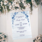 Rustic Wood Blue Floral  Bridal Shower Invitation Kaart