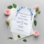 Rustic Wood  Blue Floral Elegant Save the Date