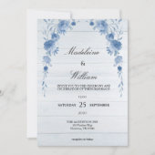 Rustic Wood  Blue Floral Elegant Wedding  Kaart (Voorkant)