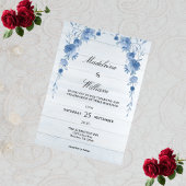 Rustic Wood  Blue Floral Elegant Wedding  Kaart