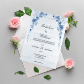 Rustic Wood  Blue Floral Elegant Wedding  Kaart