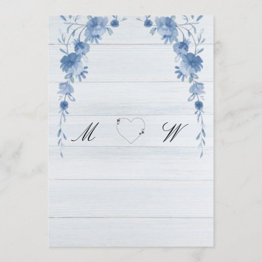 Rustic Wood  Blue Floral Elegant Wedding Menu (Achterkant)