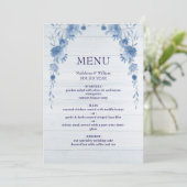 Rustic Wood  Blue Floral Elegant Wedding Menu (Staand voorkant)