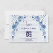 Rustic Wood  Blue Floral Elegant Wedding  RSVP Kaartje (Voorkant)