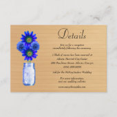 Rustic Wood Blue Floral Mason Jar Wedding Details Informatiekaartje (Voorkant)
