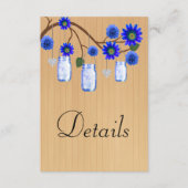 Rustic Wood Blue Floral Mason Jars Wedding Details Informatiekaartje (Voorkant)