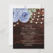 Rustic Wood Blue Floral String Light Vrijgezellenf Kaart (Voorkant)