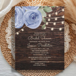 Rustic Wood Blue Floral String Light Vrijgezellenf Kaart