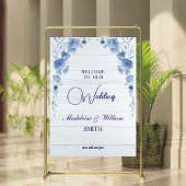 Rustic Wood Blue Floral Wedding Welcome Sign Poster
