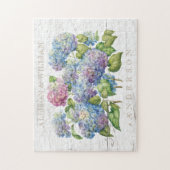 Rustic Wood Blue Hydrangea Monogrammen Legpuzzel (Verticaal)