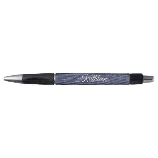 Rustic Wood Blue Monogrammed Name Pen (Voorkant)