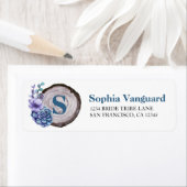 Rustic Wood Blue Waterverf Floral Wedding Label (Insitu)