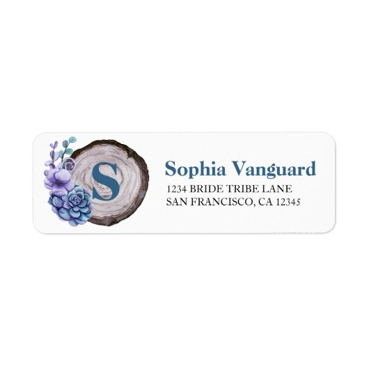 Rustic Wood Blue Waterverf Floral Wedding Label (Voorkant)