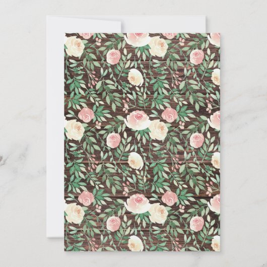 Rustic Wood Blush Bloemen stelletjes bruiloft douc Kaart (Achterkant)