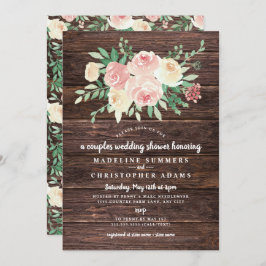 Rustic Wood Blush Bloemen stelletjes bruiloft douc Kaart