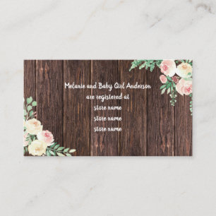 Rustic Wood Blush Floral baby shower Informatiekaartje
